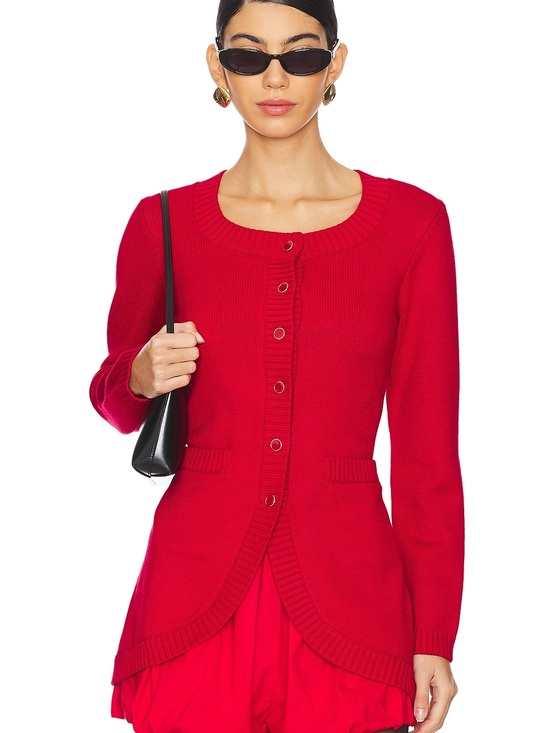 Posse Sweaters - Posse Sabrina Long Sleeve Cardigan in Ruby Red Size Small Knit Sweater Chic